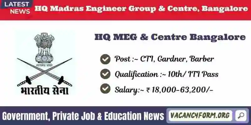 HQ MEG and Centre Bangalore Recruitment 2024